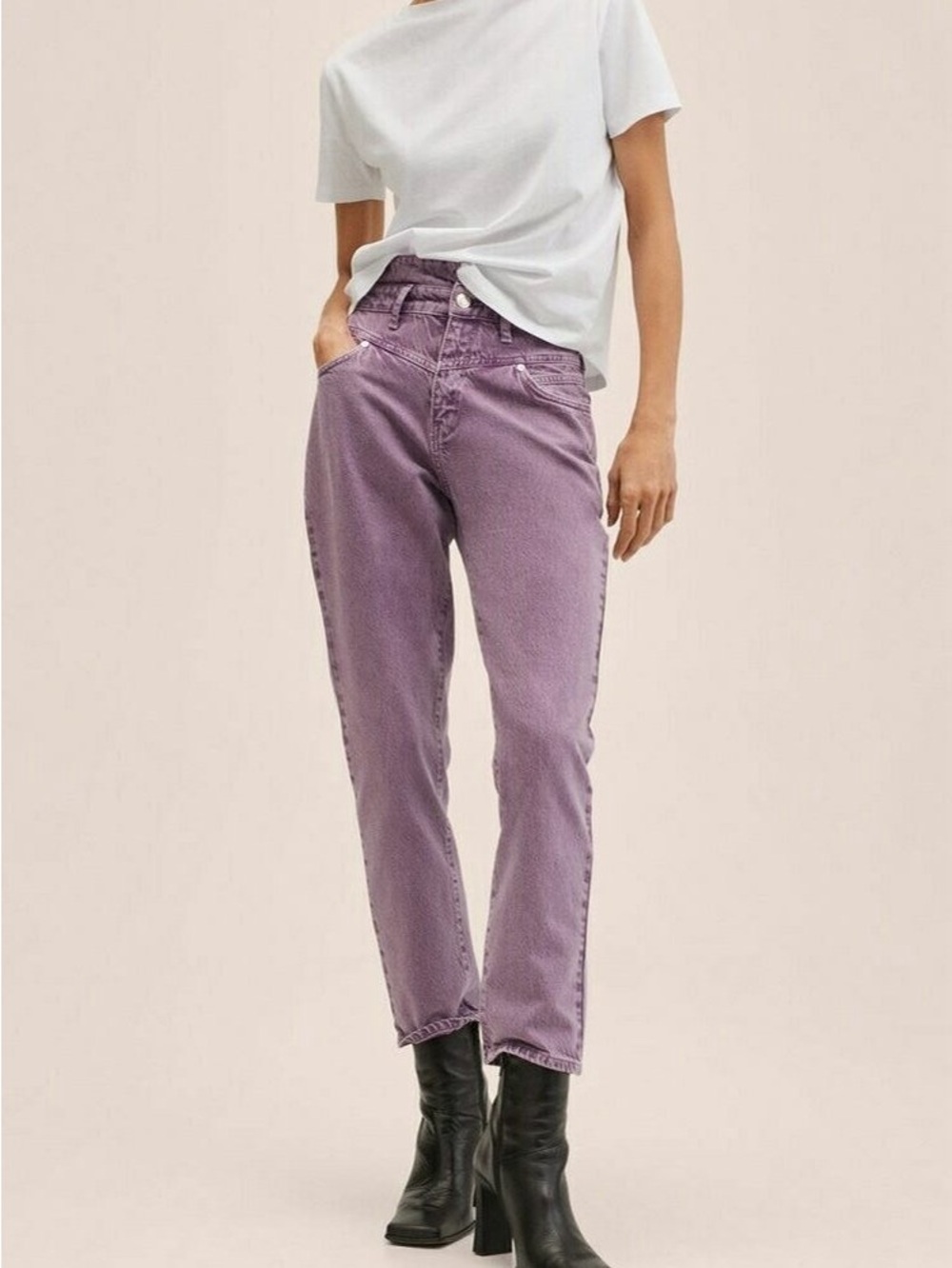 Mango High Rise Jeans Purple Cropped Minimal Chic Size 10